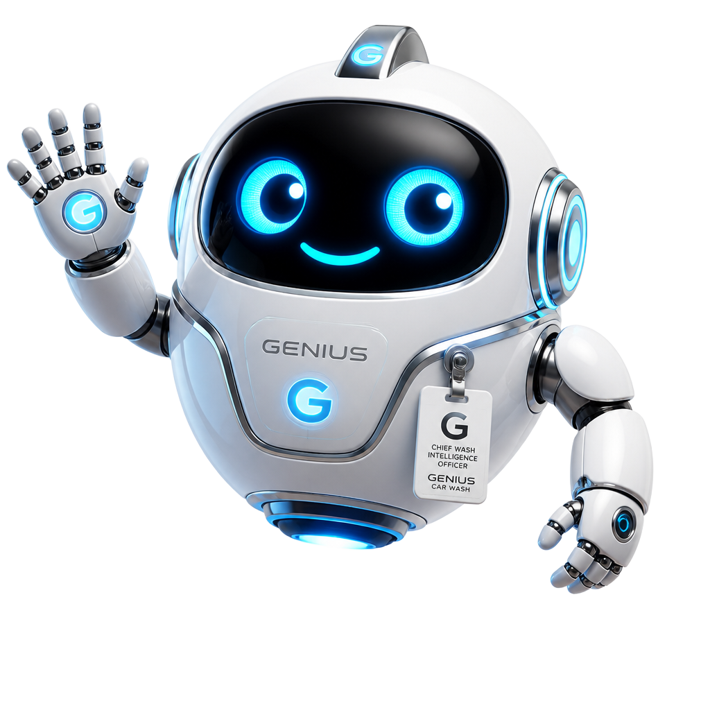 G — the Genius AI mascot and Chief Wash Intelligence Officer