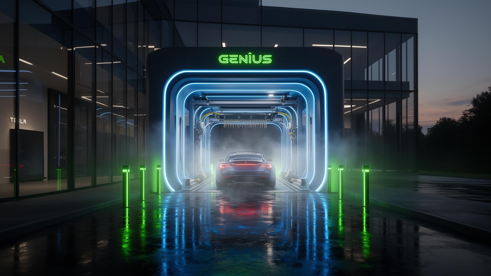 Genius Car Wash 50-foot express tunnel — futuristic modern automated car wash in Palm Desert, CA